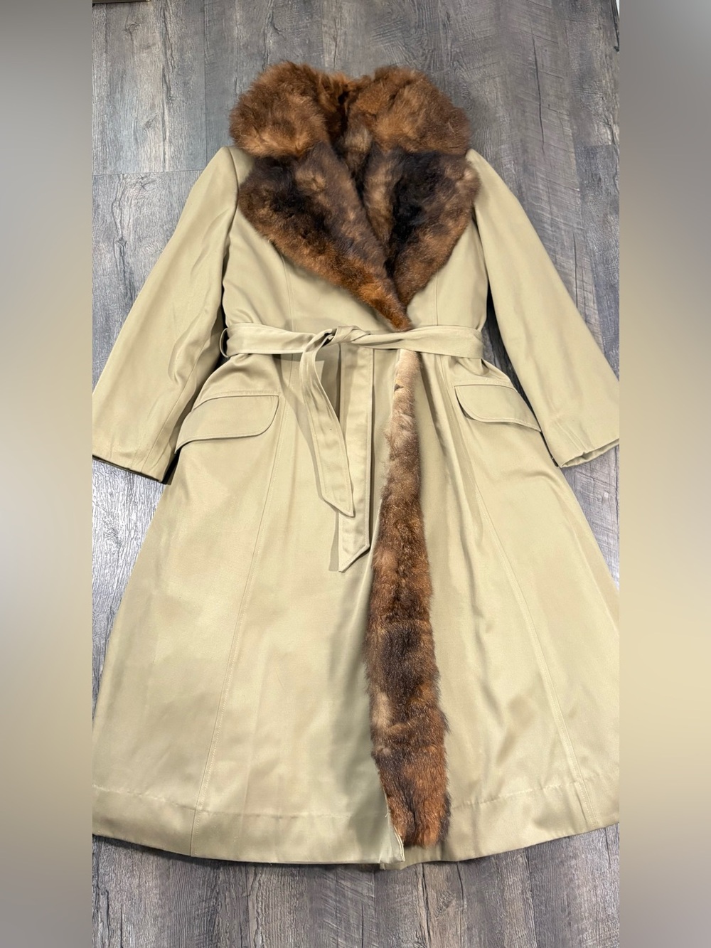 Vintage Fur Lined Long Trench Coat